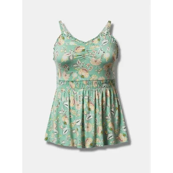 Women's Torrid Size 5, 5X, 28 Super Soft Green Sweetheart Ruched Babydoll Top - Picture 5 of 10